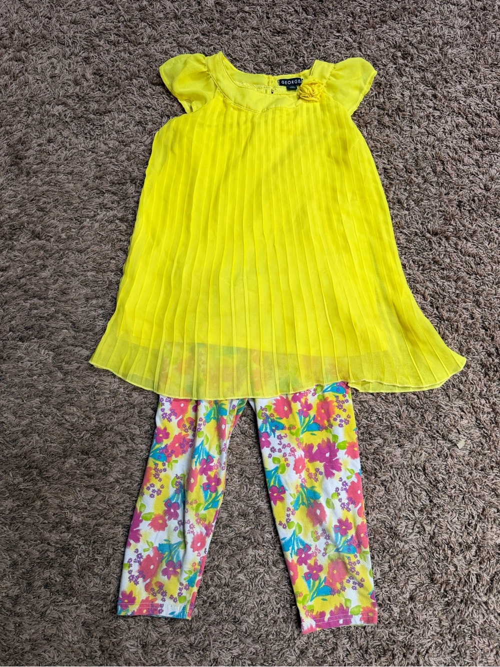 George Bright Yellow Pleated Tunic with Floral Leggings